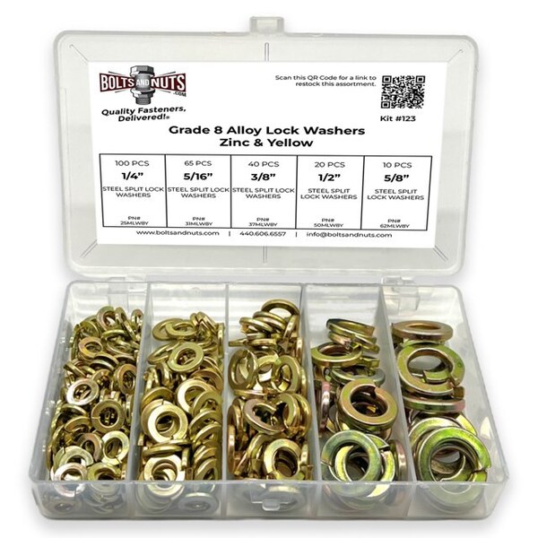 Boltsandnuts.Com Inch Grade 8 Alloy Split Lock Washer Assortment - 236 PCS Assortment Kit #123 - main